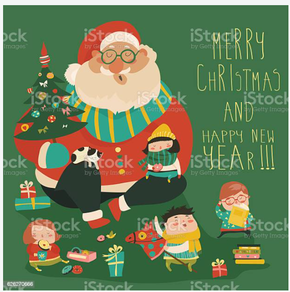 [istockphoto] Cartoon Santa with kids stock illust_0.png